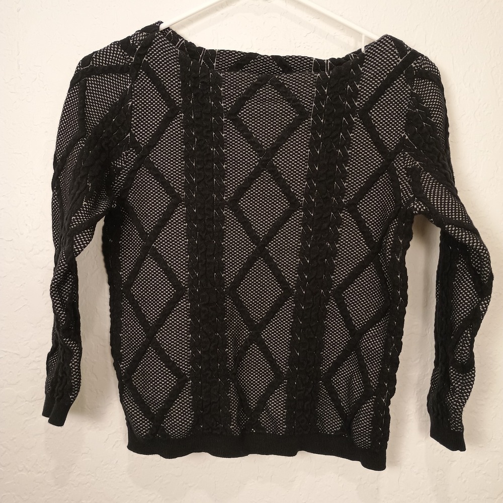 Worthington Women's Cable Knit 3/4 Sleeve‎ Black/Grey Pullover Sweater Petite S